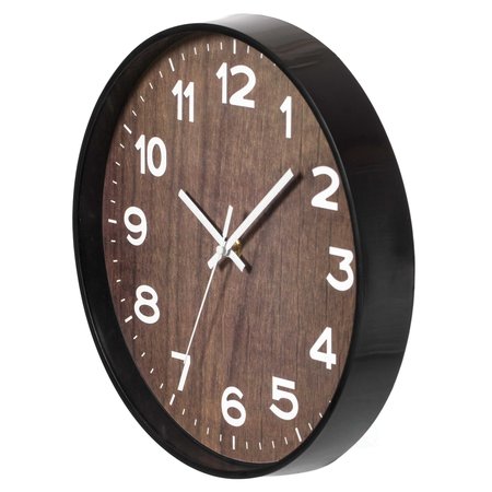 Quickway Imports Decorative Modern Round Wood- Looking Plastic Wall Clock for Living Room, Kitchen, or Dining, Brown QI004142.BN